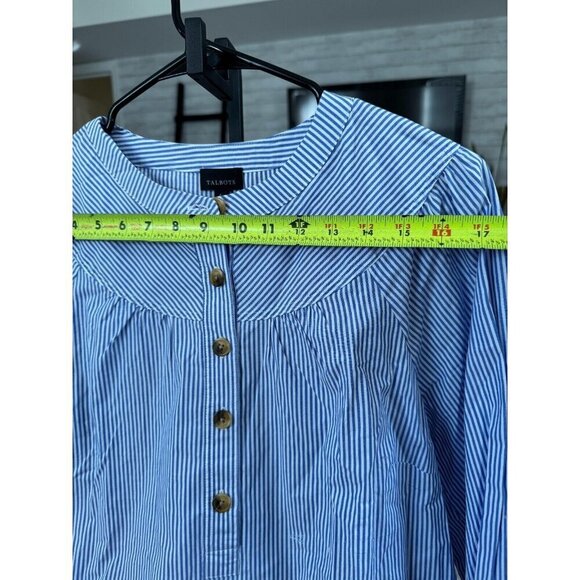 New Talbots Blue White Striped Long Sleeve Button Front Cotton Blouse Women Sz L - Picture 3 of 7